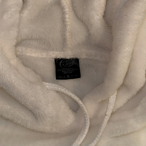 Fleece White Hoodie Pom-Pom Drawstring XS to S - Picture 3 of 4